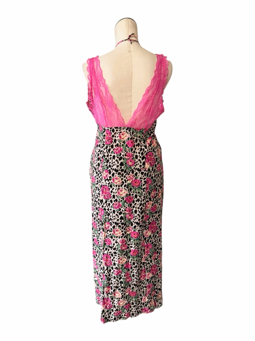 NWOT Luv Betsey by Betsey Johnson XL Maxi Dress Pink Lace Leopard Floral Roses - Picture 4 of 7